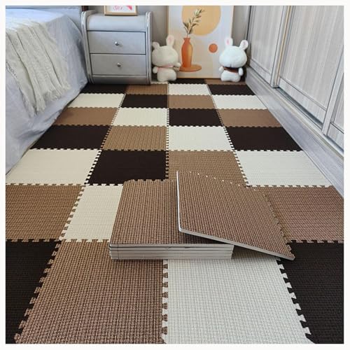 40 Stück Dicke 0,4-Zoll-Stofffliesen Aus Baumwollleinen Mit Rand, rutschfeste Unterseite, Eva-Bodenmatte, Teppich-Puzzlematten(Beige+Dark Brown+Black) von NMVAWIPT