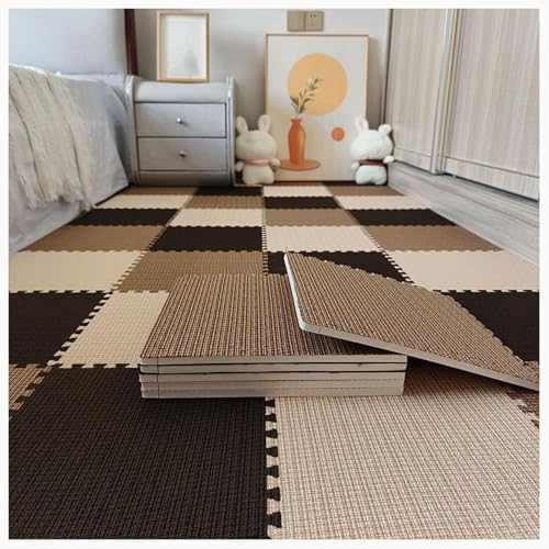 40 Stück Dicke 0,4-Zoll-Stofffliesen Aus Baumwollleinen Mit Rand, rutschfeste Unterseite, Eva-Bodenmatte, Teppich-Puzzlematten(Black+Light Brown+Dark Brown) von NMVAWIPT