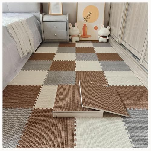 40 Stück Dicke 0,4-Zoll-Stofffliesen Aus Baumwollleinen Mit Rand, rutschfeste Unterseite, Eva-Bodenmatte, Teppich-Puzzlematten(Dark Brown+Beige+Gray) von NMVAWIPT