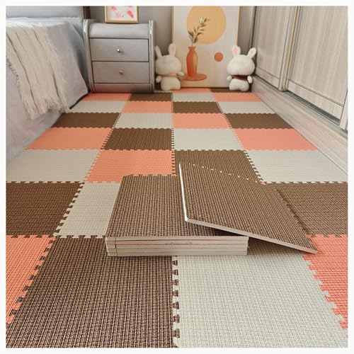 40 Stück Dicke 0,4-Zoll-Stofffliesen Aus Baumwollleinen Mit Rand, rutschfeste Unterseite, Eva-Bodenmatte, Teppich-Puzzlematten(Dark Brown+Beige+Orange) von NMVAWIPT
