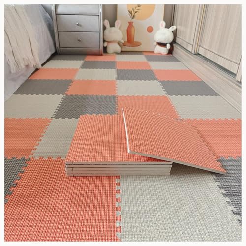 40 Stück Dicke 0,4-Zoll-Stofffliesen Aus Baumwollleinen Mit Rand, rutschfeste Unterseite, Eva-Bodenmatte, Teppich-Puzzlematten(Gray+Beige+Orange) von NMVAWIPT
