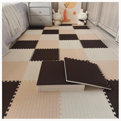 40 Stück Dicke 0,4-Zoll-Stofffliesen Aus Baumwollleinen Mit Rand, rutschfeste Unterseite, Eva-Bodenmatte, Teppich-Puzzlematten(Light Brown+Beige+Black) von NMVAWIPT