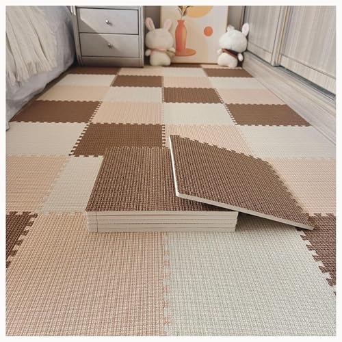 40 Stück Dicke 0,4-Zoll-Stofffliesen Aus Baumwollleinen Mit Rand, rutschfeste Unterseite, Eva-Bodenmatte, Teppich-Puzzlematten(Light Brown+Dark Brown+Beige) von NMVAWIPT