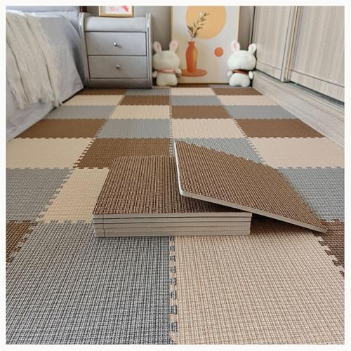 40 Stück Dicke 0,4-Zoll-Stofffliesen Aus Baumwollleinen Mit Rand, rutschfeste Unterseite, Eva-Bodenmatte, Teppich-Puzzlematten(Light Brown+Dark Brown+Gray) von NMVAWIPT