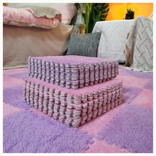 40 Stück Ineinander Greifende, rutschfeste Teppichfliesen Aus Plüschschaum Mit Rand, Puzzle-Teppich, 0,4 Zoll Dicke Eva-Puzzle-Bodenmatte(Pink+Purple) von NMVAWIPT