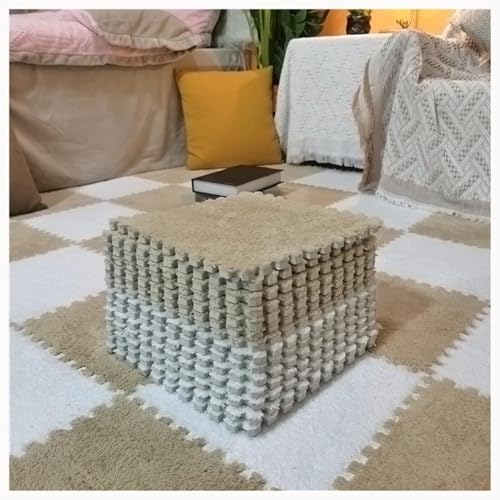 40 Stück Ineinander Greifende, rutschfeste Teppichfliesen Aus Plüschschaum Mit Rand, Puzzle-Teppich, 0,4 Zoll Dicke Eva-Puzzle-Bodenmatte(White+Apricot) von NMVAWIPT