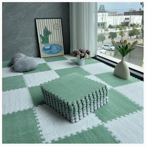 40 Stück Ineinander Greifende Teppichfliesen Aus Plüschschaum, 12 X 12 Zoll Große Puzzle-Bodenmatte Mit Teppichquadraten, Flauschige, rutschfeste(Green+White) von NMVAWIPT