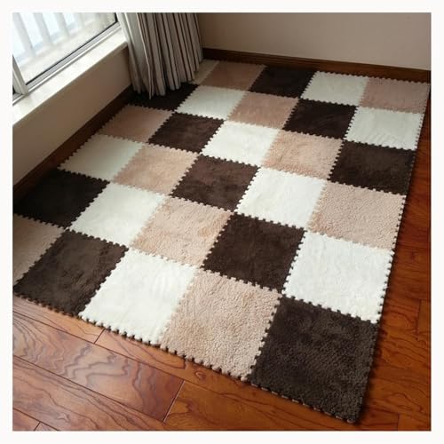 40 Stück Plüschschaum-Fußmatten, Waschbare Fliesen Mit Rand, 12 X 12 Zoll, Ineinandergreifender, Rutschfester Teppich Mit Rand(Dark Brown+Light Brown+White) von NMVAWIPT