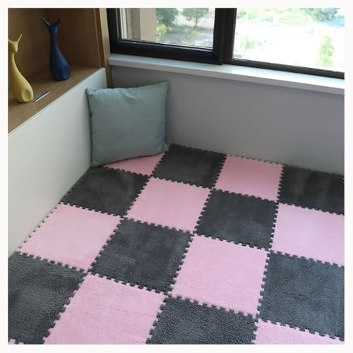 40 Stück Plüschschaum-Fußmatten, Waschbare Fliesen Mit Rand, 12 X 12 Zoll, Ineinandergreifender, Rutschfester Teppich Mit Rand(Gray+Pink) von NMVAWIPT
