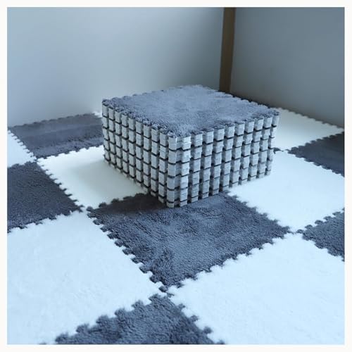 40 Stück Plüschschaum-Fußmatten, Waschbare Fliesen Mit Rand, 12 X 12 Zoll, Ineinandergreifender, Rutschfester Teppich Mit Rand(Gray+White) von NMVAWIPT