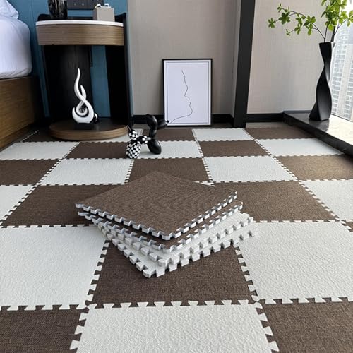 40 Stück Quadratische Bodenmattenfliesen Aus Schaumstoff for Wohnzimmer, Zuhause, Schlafzimmer, rutschfeste Ineinander Greifende Teppichfliesen(Dark Brown+White) von NMVAWIPT