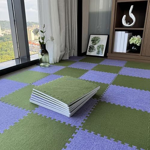 40 Stück Quadratische Bodenmattenfliesen Aus Schaumstoff for Wohnzimmer, Zuhause, Schlafzimmer, rutschfeste Ineinander Greifende Teppichfliesen(Green+Light Purple) von NMVAWIPT