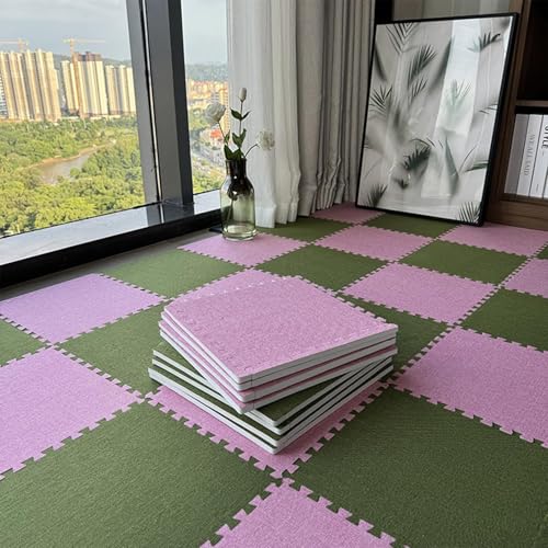 40 Stück Quadratische Bodenmattenfliesen Aus Schaumstoff for Wohnzimmer, Zuhause, Schlafzimmer, rutschfeste Ineinander Greifende Teppichfliesen(Green+Pink) von NMVAWIPT