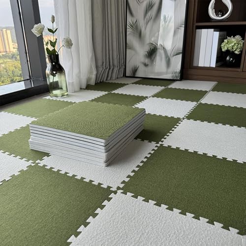 40 Stück Quadratische Bodenmattenfliesen Aus Schaumstoff for Wohnzimmer, Zuhause, Schlafzimmer, rutschfeste Ineinander Greifende Teppichfliesen(Green+White) von NMVAWIPT