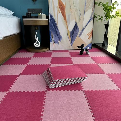 40 Stück Quadratische Bodenmattenfliesen Aus Schaumstoff for Wohnzimmer, Zuhause, Schlafzimmer, rutschfeste Ineinander Greifende Teppichfliesen(Rose Red+Pink) von NMVAWIPT