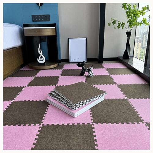 40 Stück Quadratische Ineinander Greifende Schaumstoff-Teppichfliesen, Puzzlematten Aus Baumwollleinen for Den Boden, rutschfeste Eva-Puzzlematte(Dark Brown+Pink) von NMVAWIPT