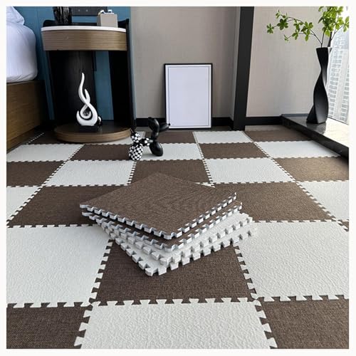 40 Stück Quadratische Ineinander Greifende Schaumstoff-Teppichfliesen, Puzzlematten Aus Baumwollleinen for Den Boden, rutschfeste Eva-Puzzlematte(Dark Brown+White) von NMVAWIPT