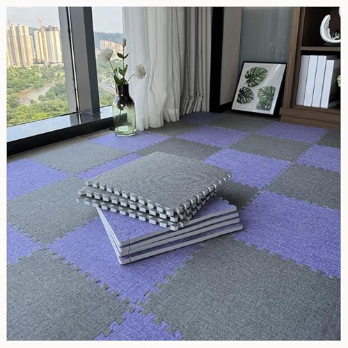 40 Stück Quadratische Ineinander Greifende Schaumstoff-Teppichfliesen, Puzzlematten Aus Baumwollleinen for Den Boden, rutschfeste Eva-Puzzlematte(Gray+Light Purple) von NMVAWIPT