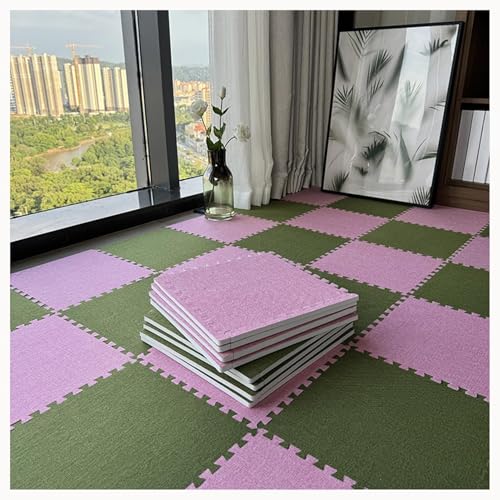 40 Stück Quadratische Ineinander Greifende Schaumstoff-Teppichfliesen, Puzzlematten Aus Baumwollleinen for Den Boden, rutschfeste Eva-Puzzlematte(Green+Pink) von NMVAWIPT