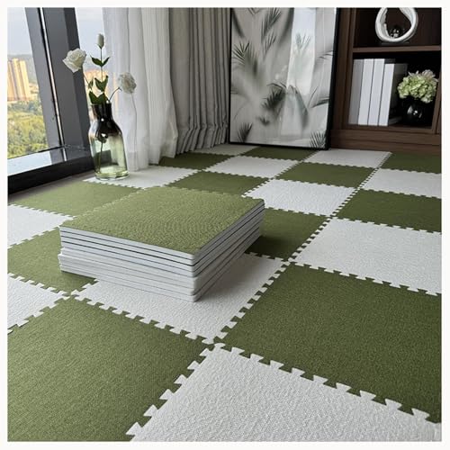40 Stück Quadratische Ineinander Greifende Schaumstoff-Teppichfliesen, Puzzlematten Aus Baumwollleinen for Den Boden, rutschfeste Eva-Puzzlematte(Green+White) von NMVAWIPT
