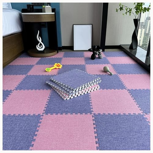 40 Stück Quadratische Ineinander Greifende Schaumstoff-Teppichfliesen, Puzzlematten Aus Baumwollleinen for Den Boden, rutschfeste Eva-Puzzlematte(Light Purple+Pink) von NMVAWIPT