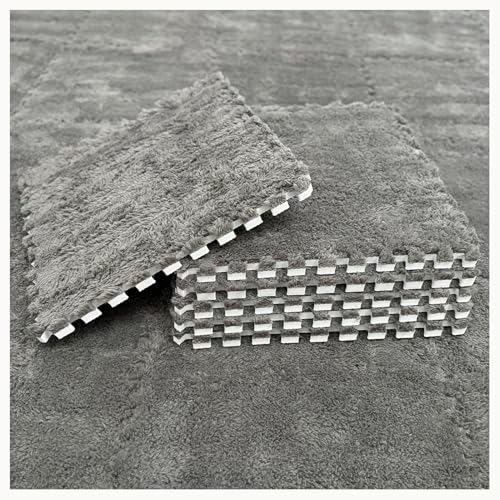 40 Stücke Plüsch Schaum Nicht-Slip Fußmatten Shaggy Ineinander Greifen Teppich Fliesen Mit Grenze Flauschigen Puzzle(Gray) von NMVAWIPT
