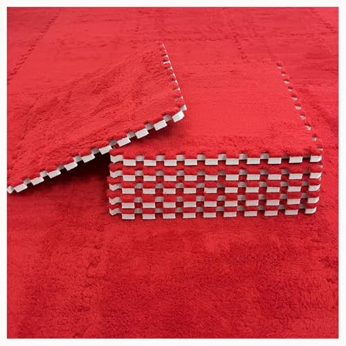 40 Stücke Plüsch Schaum Nicht-Slip Fußmatten Shaggy Ineinander Greifen Teppich Fliesen Mit Grenze Flauschigen Puzzle(Red) von NMVAWIPT