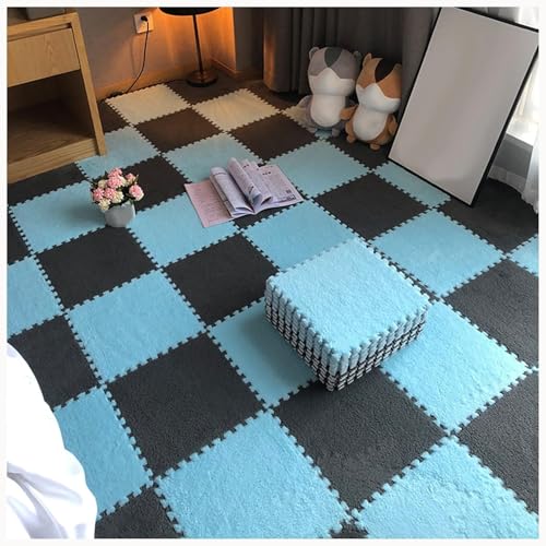 40-teilige rutschfeste Bodenmatte Aus Plüschpuzzleschaum, Ineinander Greifende Teppichfliesen, Puzzleteppich, for Das Wohnzimmer Und Das Schlafzimmer Zu Hause(Dark Blue+Gray) von NMVAWIPT