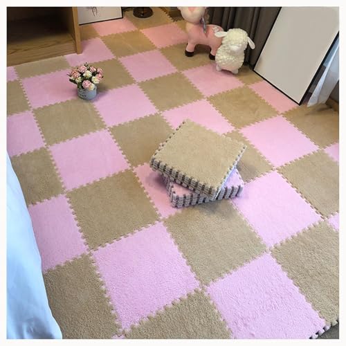 40-teilige rutschfeste Bodenmatte Aus Plüschpuzzleschaum, Ineinander Greifende Teppichfliesen, Puzzleteppich, for Das Wohnzimmer Und Das Schlafzimmer Zu Hause(Light Brown+Pink) von NMVAWIPT