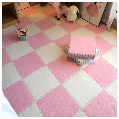 40-teilige rutschfeste Bodenmatte Aus Plüschpuzzleschaum, Ineinander Greifende Teppichfliesen, Puzzleteppich, for Das Wohnzimmer Und Das Schlafzimmer Zu Hause(Pink+White) von NMVAWIPT