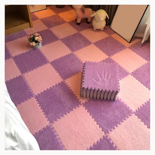 40-teilige rutschfeste Bodenmatte Aus Plüschpuzzleschaum, Ineinander Greifende Teppichfliesen, Puzzleteppich, for Das Wohnzimmer Und Das Schlafzimmer Zu Hause(Purple+Pink) von NMVAWIPT