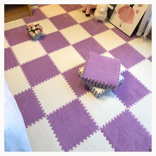 40-teilige rutschfeste Bodenmatte Aus Plüschpuzzleschaum, Ineinander Greifende Teppichfliesen, Puzzleteppich, for Das Wohnzimmer Und Das Schlafzimmer Zu Hause(Purple+White) von NMVAWIPT
