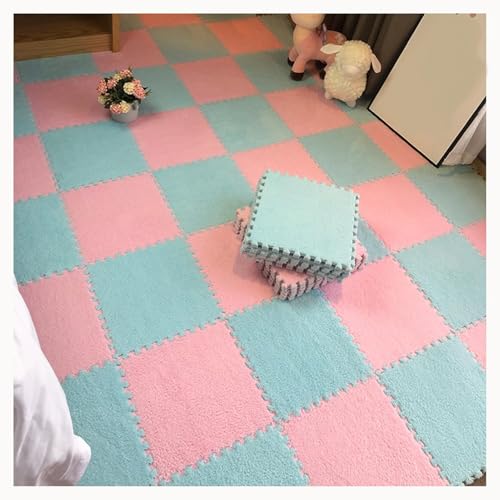 40-teilige rutschfeste Bodenmatte Aus Plüschpuzzleschaum, Ineinander Greifende Teppichfliesen, Puzzleteppich, for Das Wohnzimmer Und Das Schlafzimmer Zu Hause(Sky Blue+Pink) von NMVAWIPT