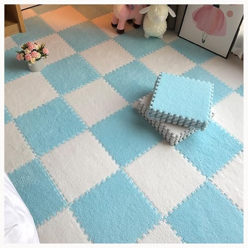 40-teilige rutschfeste Bodenmatte Aus Plüschpuzzleschaum, Ineinander Greifende Teppichfliesen, Puzzleteppich, for Das Wohnzimmer Und Das Schlafzimmer Zu Hause(Sky Blue+White) von NMVAWIPT