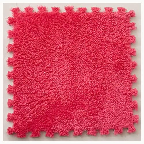 40-teiliger Ineinander Greifender Teppichfliesen-Teppich, 30 X 30 X 1 cm Quadrate Puzzle Plüsch Anti-Rutsch-Schaumstoff-Bodenmatte, Flauschige Puzzle-Bodenfliesen(Rose Red) von NMVAWIPT