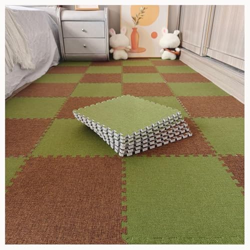 42 Stück, 30 X 30 X 1 cm, Bodenmatte Aus Eva-Schaum, Ineinandergreifende Teppichfliesen Aus Baumwollleinen Mit Rand, for Wohnzimmer, Schlafzimmer(Green+Dark Brown) von NMVAWIPT