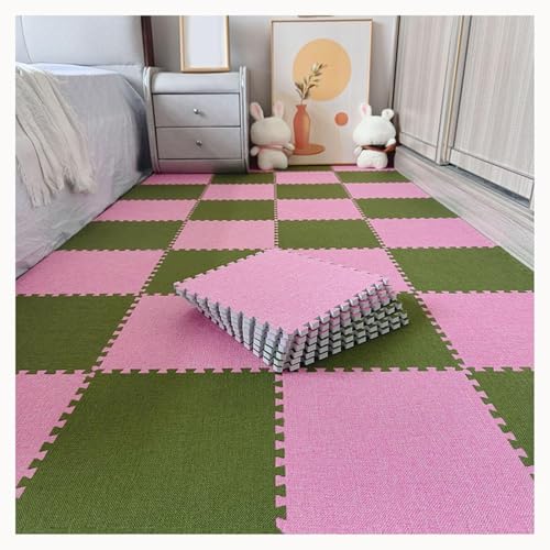 42 Stück, 30 X 30 X 1 cm, Bodenmatte Aus Eva-Schaum, Ineinandergreifende Teppichfliesen Aus Baumwollleinen Mit Rand, for Wohnzimmer, Schlafzimmer(Green+Pink) von NMVAWIPT