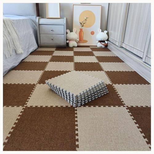 42 Stück, 30 X 30 X 1 cm, Bodenmatte Aus Eva-Schaum, Ineinandergreifende Teppichfliesen Aus Baumwollleinen Mit Rand, for Wohnzimmer, Schlafzimmer(Light Brown+Dark Brown) von NMVAWIPT