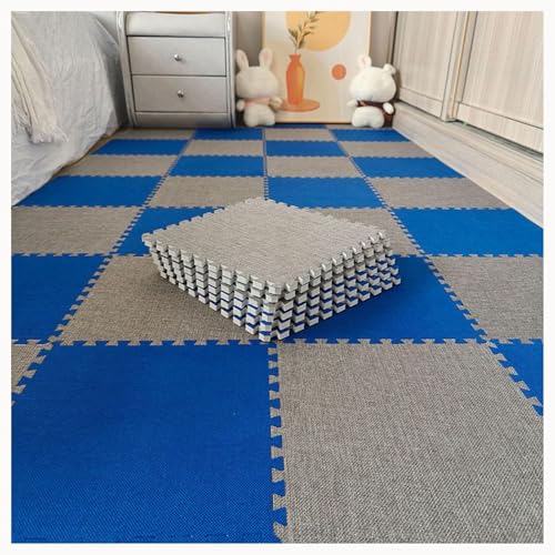42 Stück, 30 X 30 X 1 cm, Bodenmatte Aus Eva-Schaum, Ineinandergreifende Teppichfliesen Aus Baumwollleinen Mit Rand, for Wohnzimmer, Schlafzimmer(Navy Blue+Dark Gray) von NMVAWIPT
