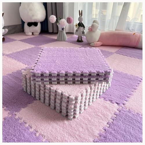 42 Stück Dicke 0,4-Zoll-Plüschschaum-Bodenmatten, Ineinandergreifende rutschfeste Teppichfliesen, Flauschige Teppich-Puzzlematten(Purple+Pink) von NMVAWIPT