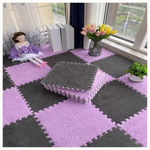 42-teilige Bodenmatte Aus Plüschschaum for Wohnzimmer, Schlafzimmer, 30 X 30 X 1 cm Dick, Quadratisch, Ineinander Greifende Teppichfliesen Aus Eva-Schaum(Gray+Light Purple) von NMVAWIPT