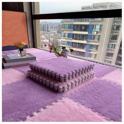 42-teilige Bodenmatte Aus Plüschschaum for Wohnzimmer, Schlafzimmer, 30 X 30 X 1 cm Dick, Quadratisch, Ineinander Greifende Teppichfliesen Aus Eva-Schaum(Light Purple+Pink) von NMVAWIPT