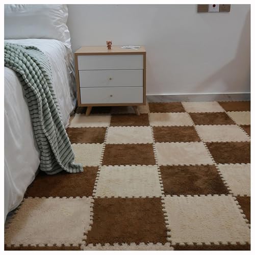 48 Stück/46 Quadratfuß Plüschschaum-Bodenfliesen, 12 X 12 X 0,4 Zoll Große, Verdickte Teppich-Puzzlematten, Flauschiger, Flauschiger Ineinandergreifender Teppich(Apricot+Coffee) von NMVAWIPT