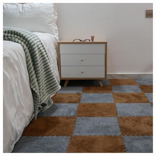 48 Stück/46 Quadratfuß Plüschschaum-Bodenfliesen, 12 X 12 X 0,4 Zoll Große, Verdickte Teppich-Puzzlematten, Flauschiger, Flauschiger Ineinandergreifender Teppich(Coffee+Gray) von NMVAWIPT