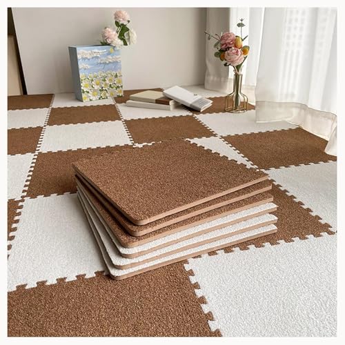 48 Stück Ineinander Greifende Schaumstoff-Teppichfliesen Mit Rand, 0,4 Zoll Dicke, Quadratische, rutschfeste Schaumstoff-Bodenmattenfliesen(Dark Brown+White) von NMVAWIPT