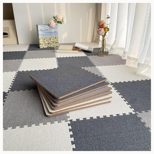 48 Stück Ineinander Greifende Schaumstoff-Teppichfliesen Mit Rand, 0,4 Zoll Dicke, Quadratische, rutschfeste Schaumstoff-Bodenmattenfliesen(Dark Gray+Light Gray+White) von NMVAWIPT
