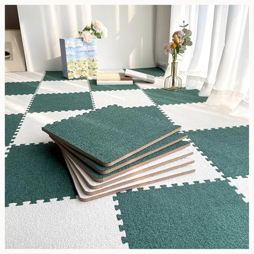 48 Stück Ineinander Greifende Schaumstoff-Teppichfliesen Mit Rand, 0,4 Zoll Dicke, Quadratische, rutschfeste Schaumstoff-Bodenmattenfliesen(Dark Green+White) von NMVAWIPT