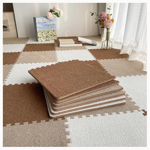 48 Stück Ineinander Greifende Schaumstoff-Teppichfliesen Mit Rand, 0,4 Zoll Dicke, Quadratische, rutschfeste Schaumstoff-Bodenmattenfliesen(Light Brown+White) von NMVAWIPT