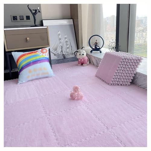 5-teiliges Ineinander Greifendes Bodenmatten-Puzzle-Teppich Aus Plüschschaum, 30 cm Quadratische, Flauschige Schaumstoff-Bodenfliesen, Flauschiger Teppich(Pink) von NMVAWIPT