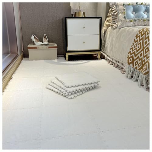 5-teiliges Ineinander Greifendes Bodenmatten-Puzzle-Teppich Aus Plüschschaum, 30 cm Quadratische, Flauschige Schaumstoff-Bodenfliesen, Flauschiger Teppich(White) von NMVAWIPT